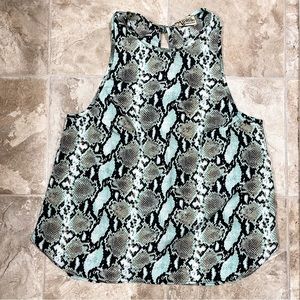 Show Me Your MuMu Snake Print Tank Blouse - Black/Teal (Size: S)